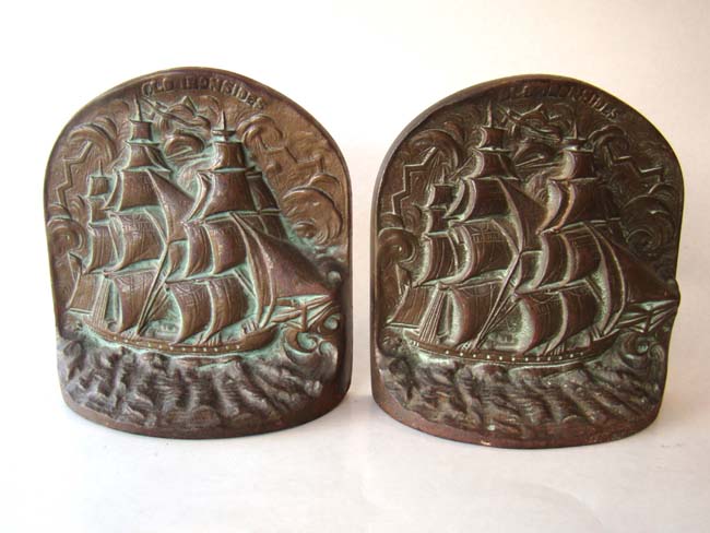 A pair of OLD IRONSIDES antique bookends circa 1927